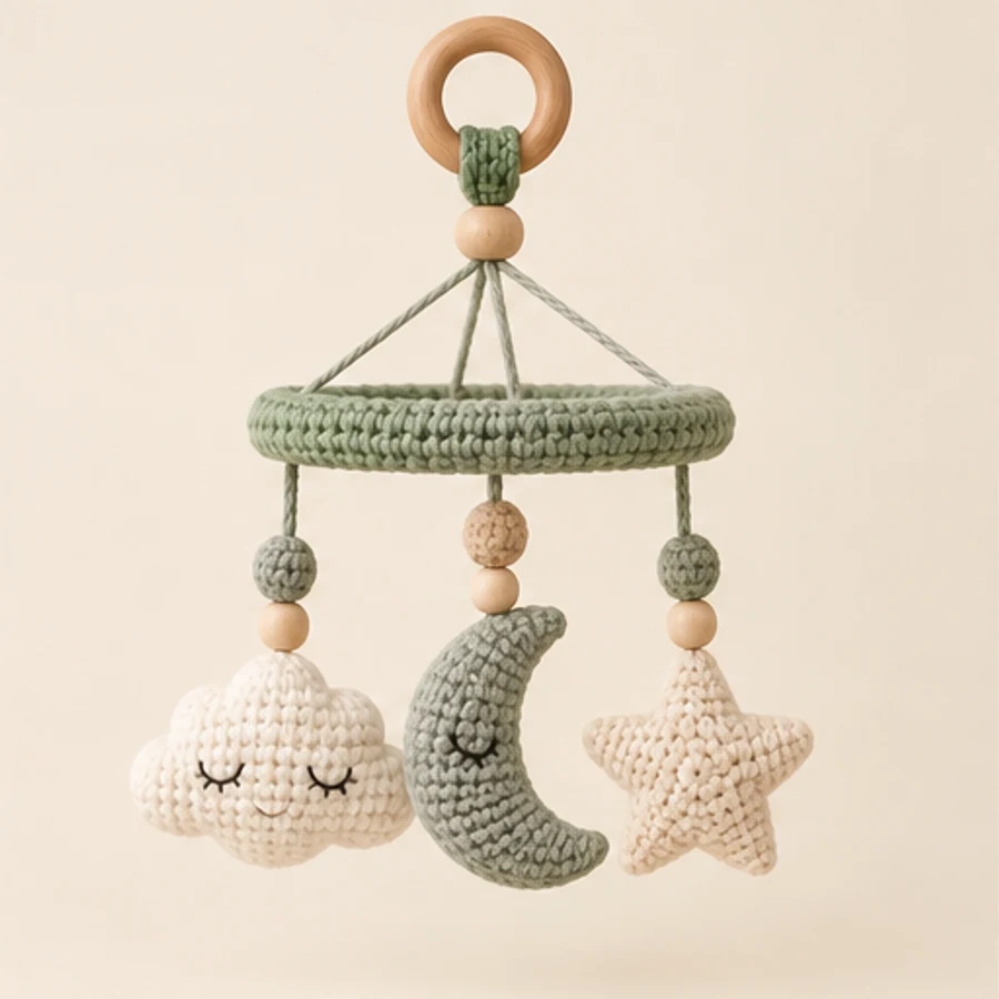 Custom crochet cloud moon and star nursery mobile
