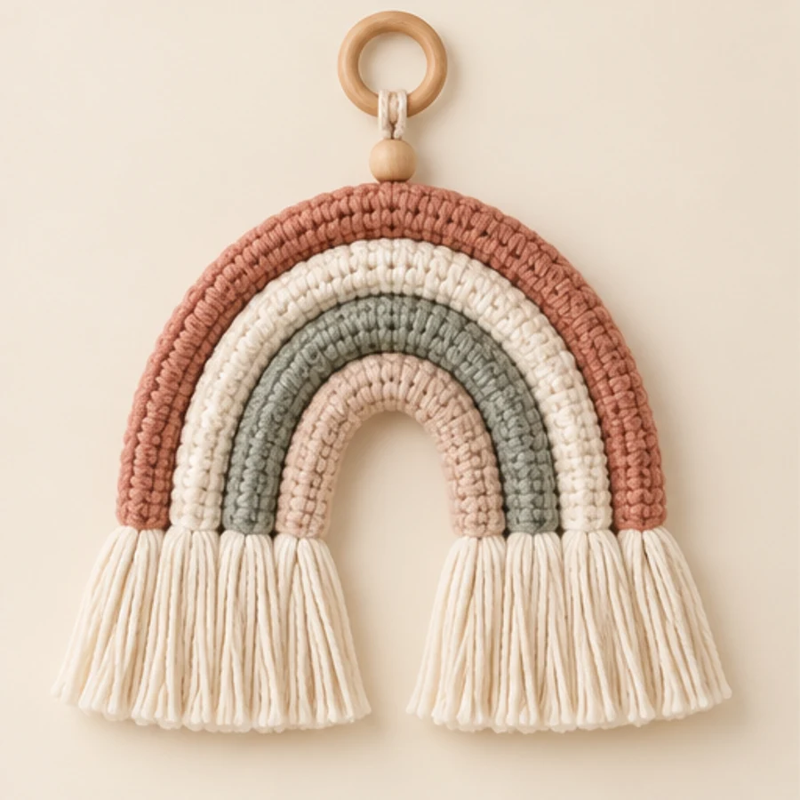 Neutral crochet rainbow nursery wall hanging