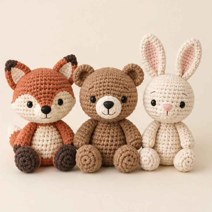 Crochet woodland animal baby gift set