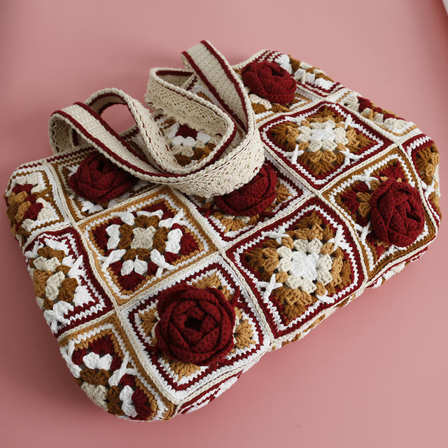 Burgundy Rose Granny Tote