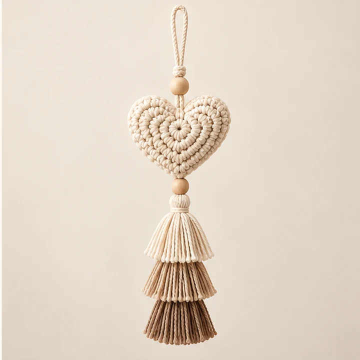 Boho heart crochet car hanger