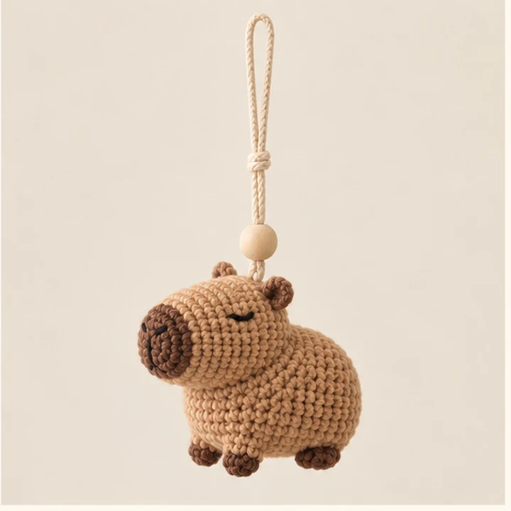 Crochet capybara car hanger