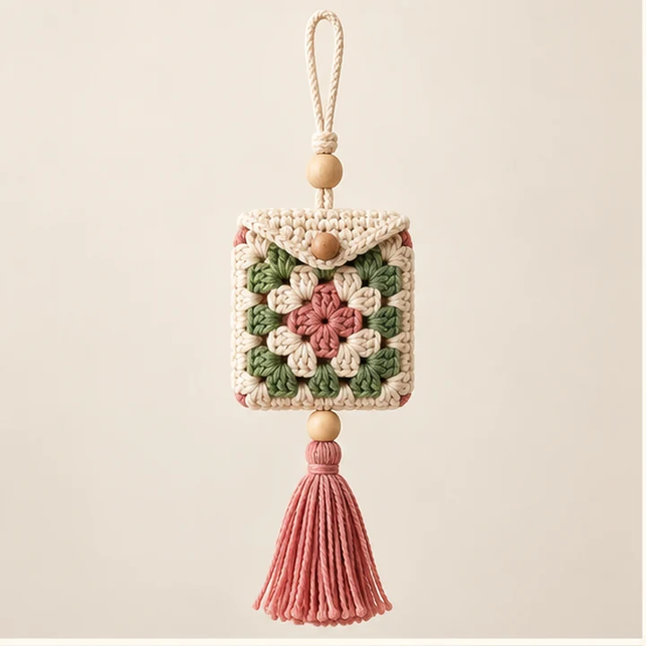 Granny square crochet car hanger