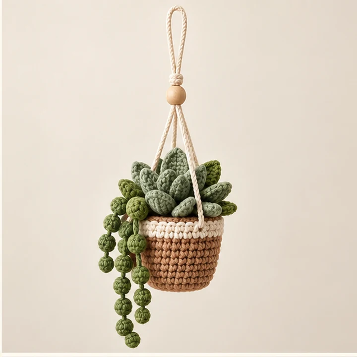 Crochet succulent car hanger