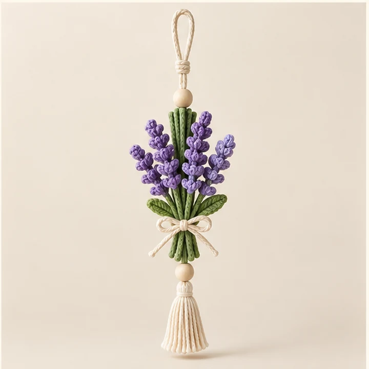 Crochet lavender sprig car hanger