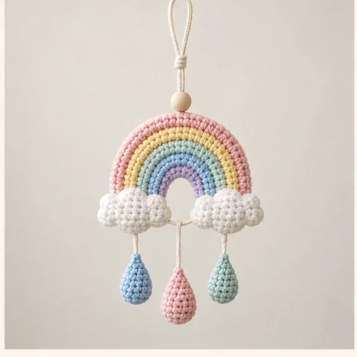 Pastel rainbow crochet car hanger