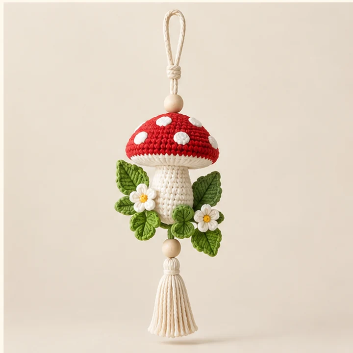 Crochet mushroom car hanger