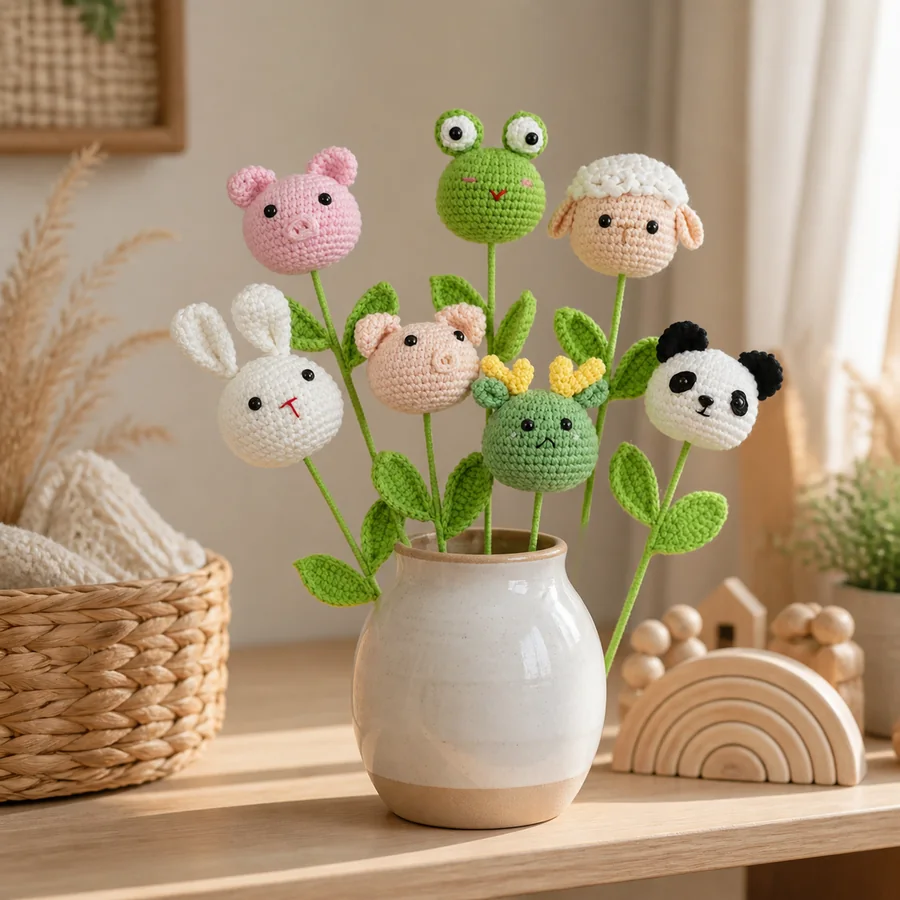 Mini crochet animal gift scene