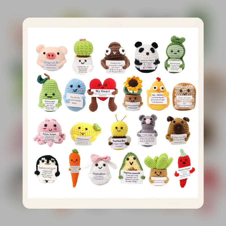 Positive crochet character retail scene