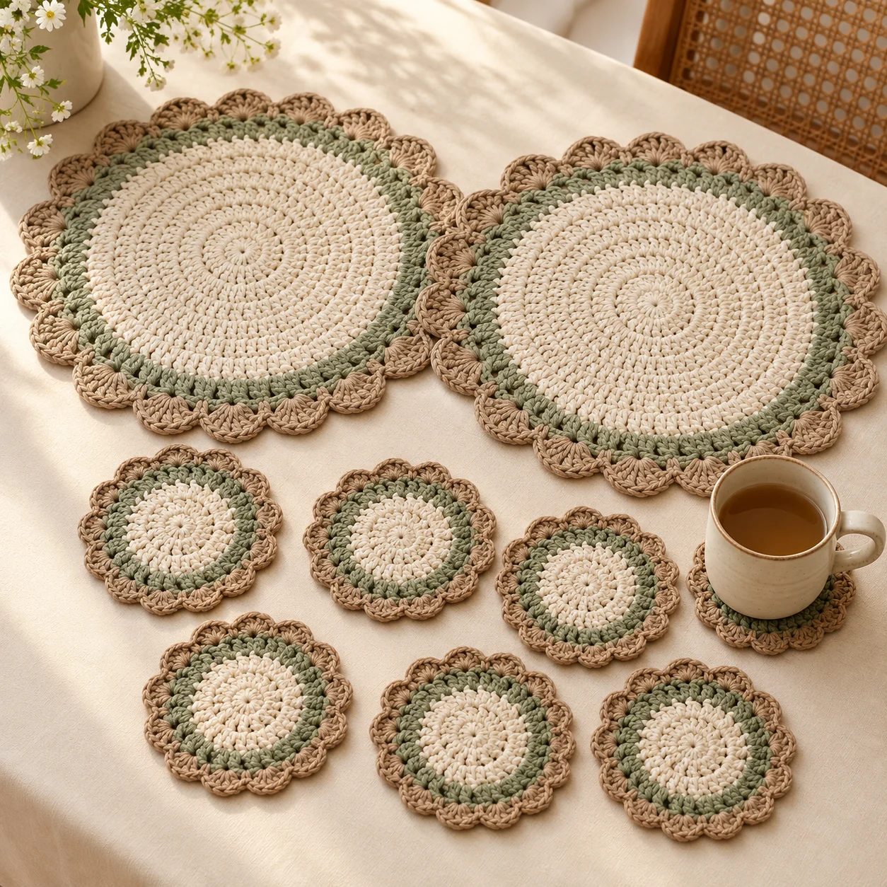 Crochet coaster and placemat table set wholesale