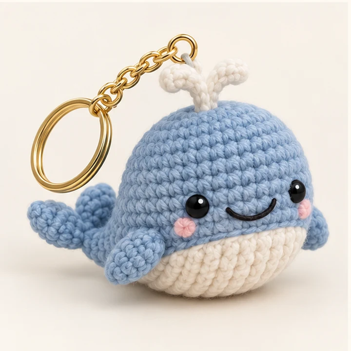 Blue whale crochet keychain