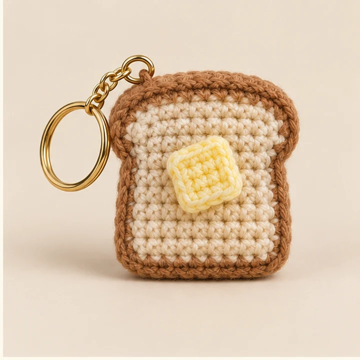 Butter toast crochet keychain
