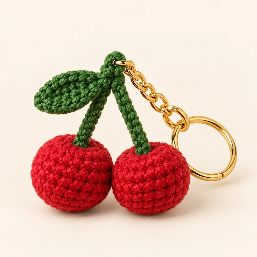 Crochet cherry keychain