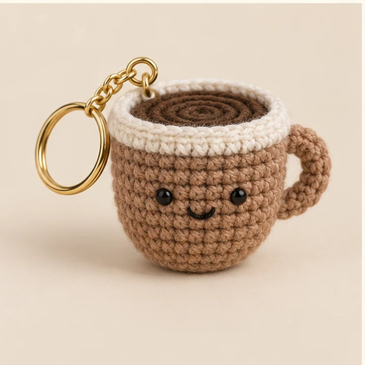 Coffee cup crochet keychain