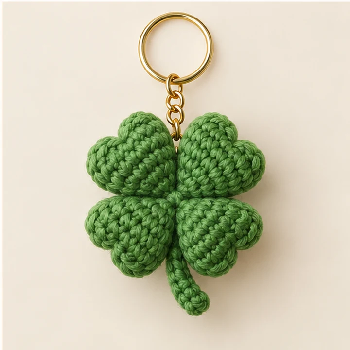 Four leaf clover crochet keychain