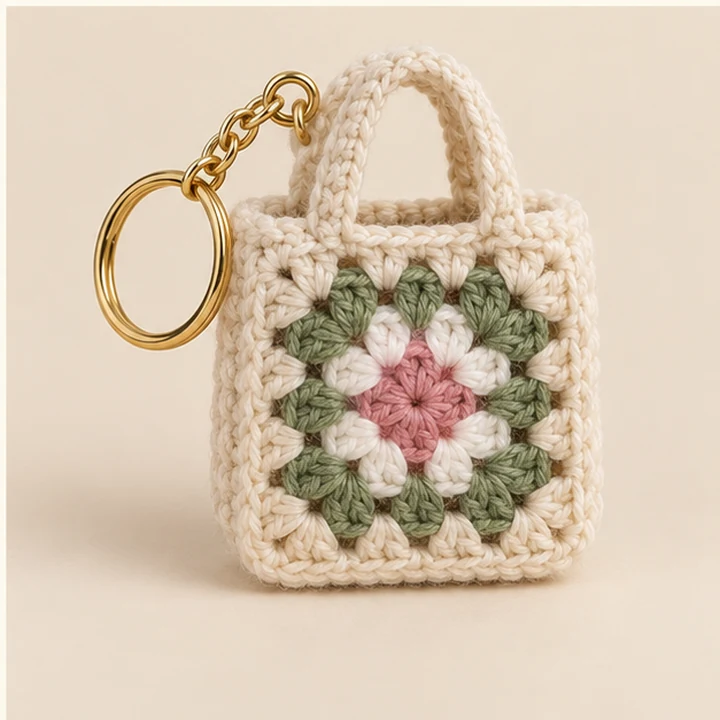 Mini crochet tote pouch keychain