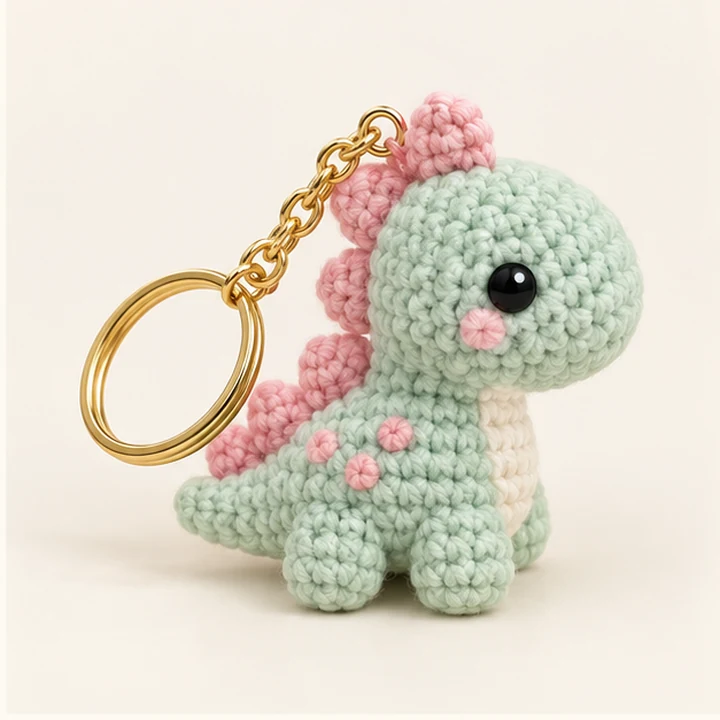 Pastel crochet dinosaur keychain