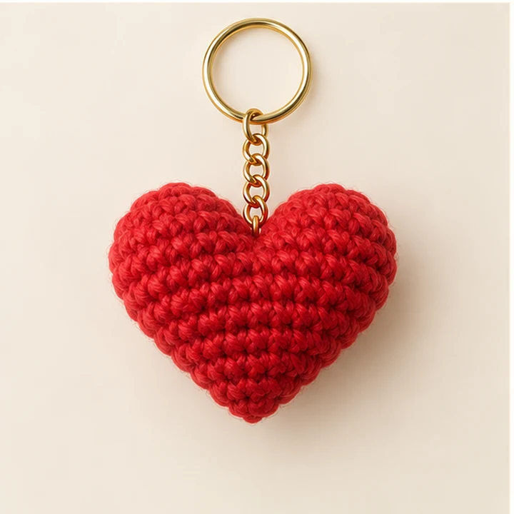 Puffy heart crochet keychain