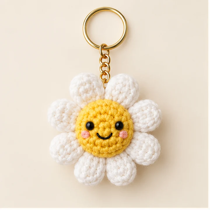 Smiley daisy crochet keychain