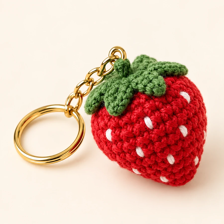 Crochet strawberry keychain