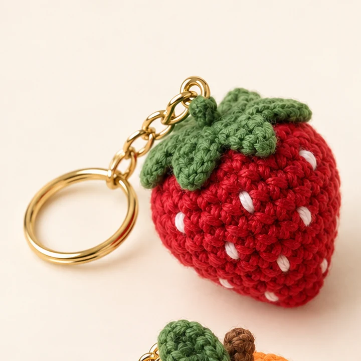 Strawberry crochet bag charm