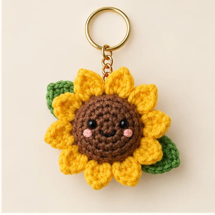 Sunflower crochet keychain