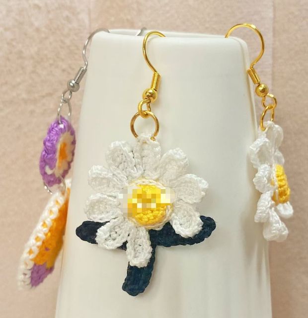 Boho Yarn Flower Earrings