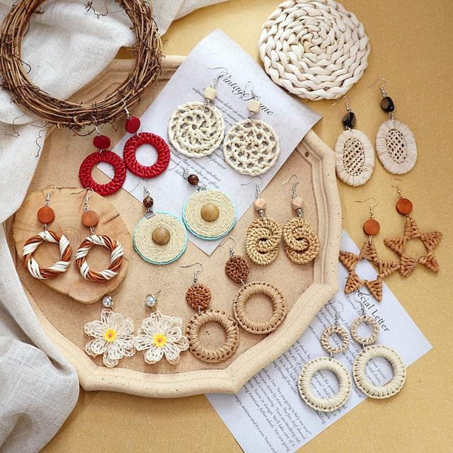 Wood and Straw Earrings