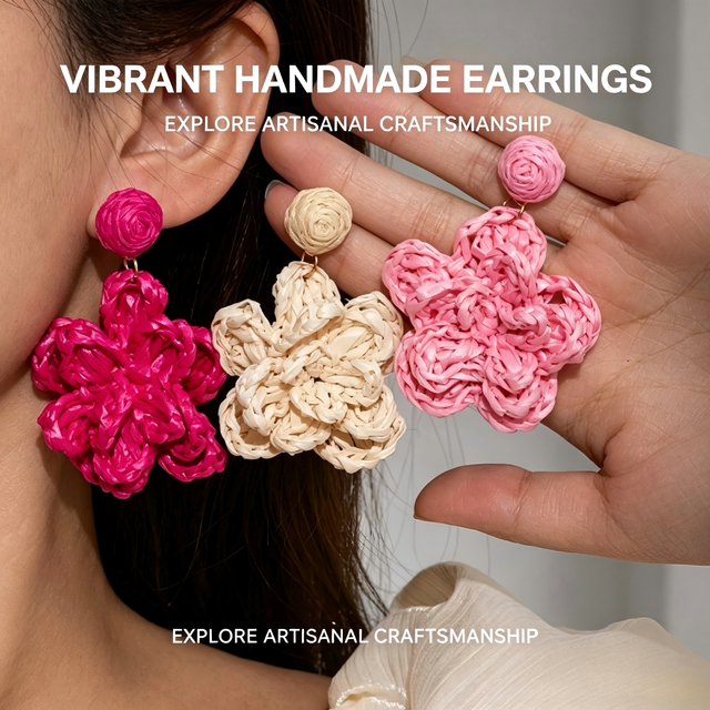 Raffia Rose Dangle Earrings